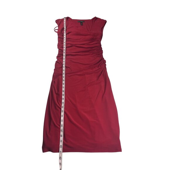 Lauren Ralph Lauren Elegant Red Ruched Sleeveless Dress Size 4 Polyester - Picture 5 of 7